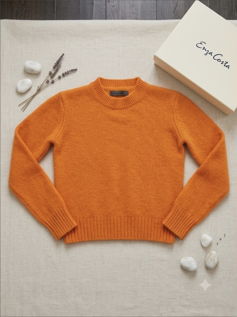 Enza Costa 100% Cashmere Crewneck Sweater in Vibrant Orange - Size XS